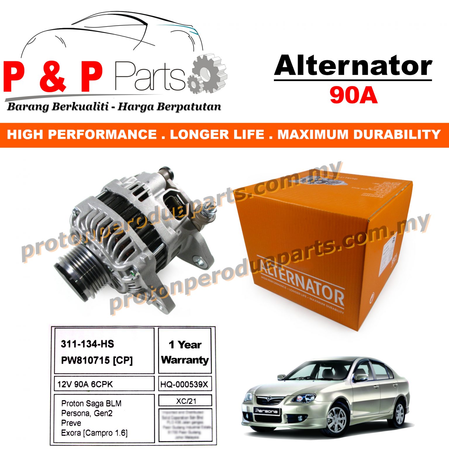 Alternator Dynamo 90a 12v Proton Saga Blm Fl Flx Waja Campro Gen 2